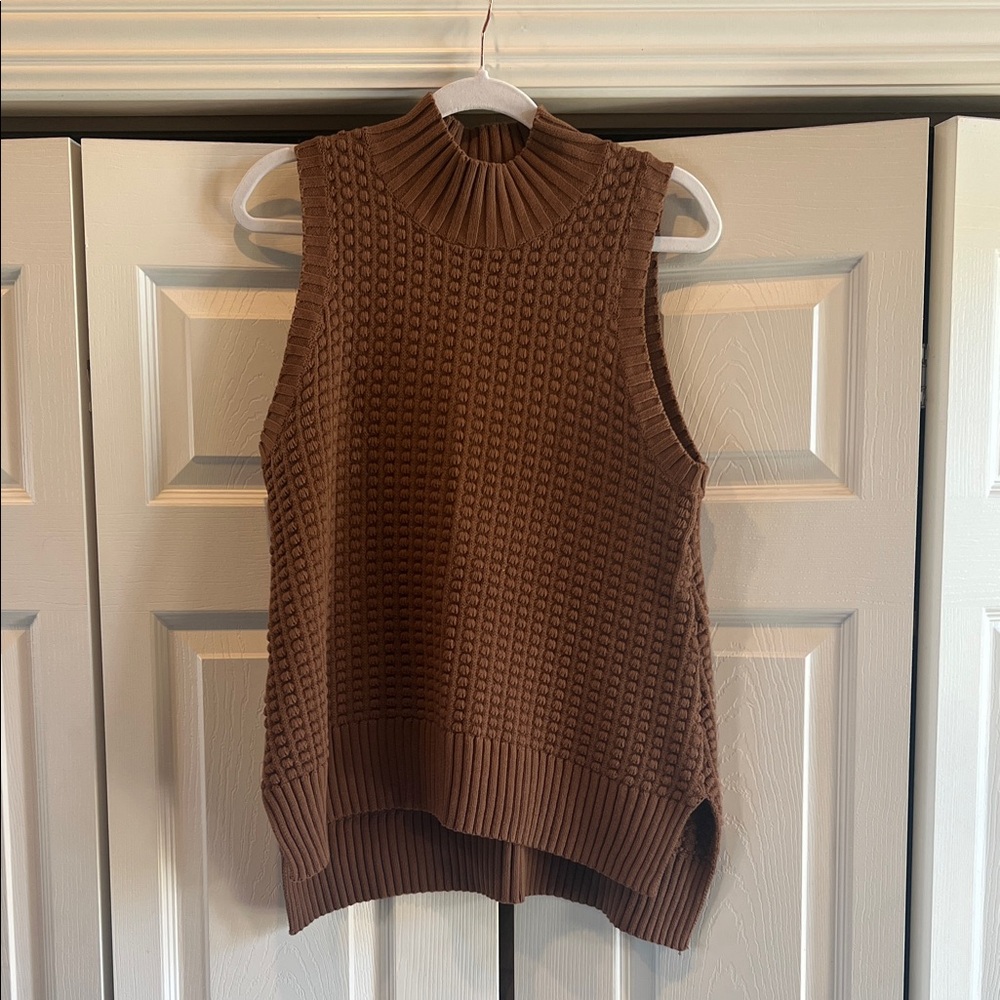 French Connection Brown Sleeveless Turtleneck Sweater high low
